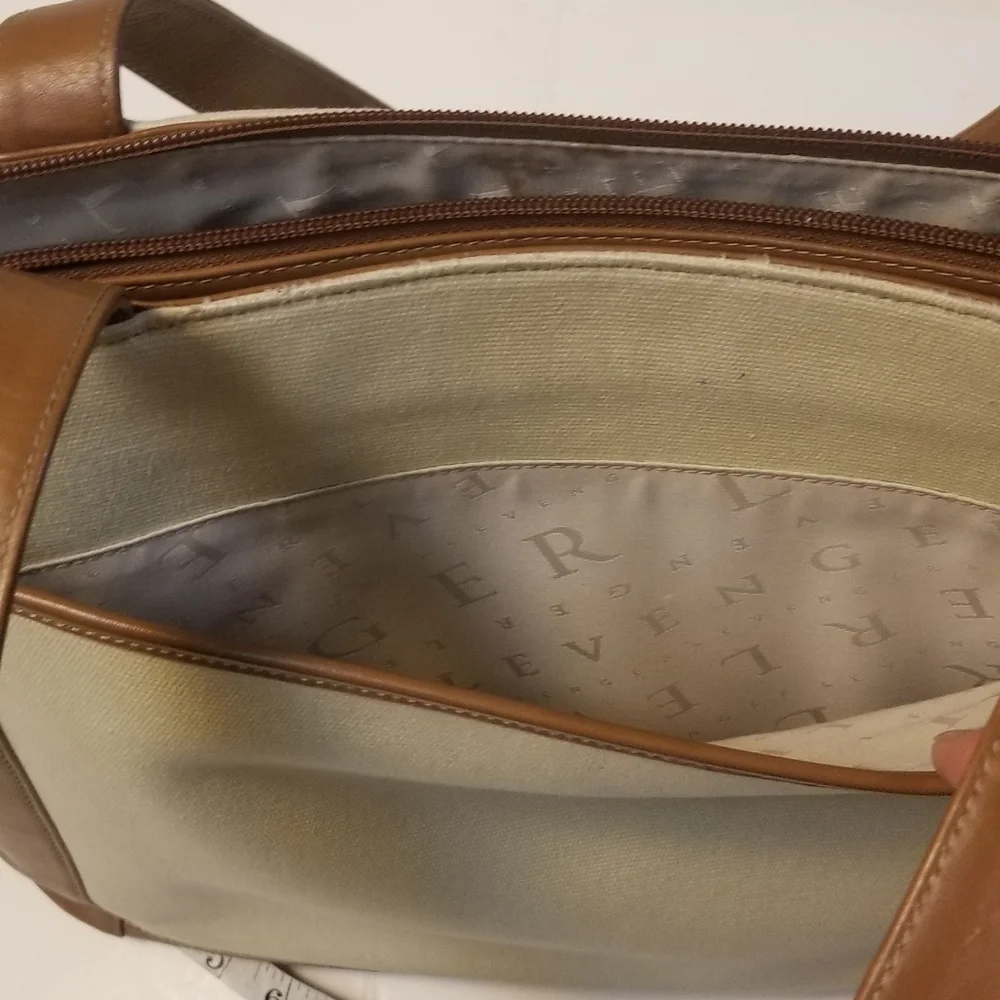Levenger leather and fabric tote
